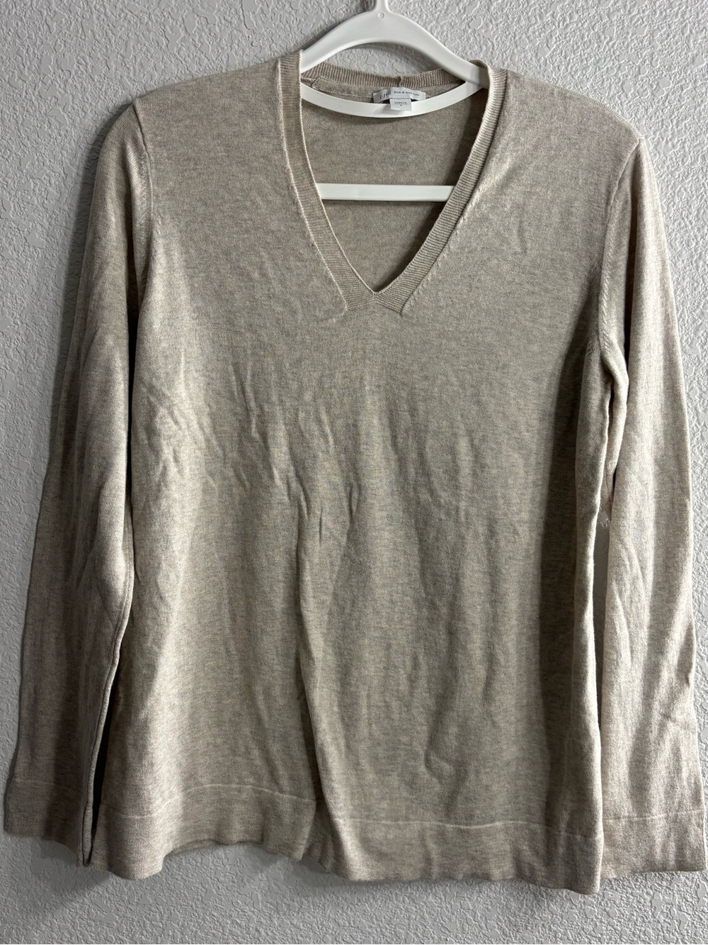 J. Jill Silk & Cotton Beige V-Neck Blouse Top Knit Sweater Woman S